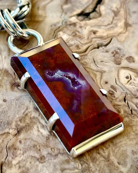 Red flower agate pendant with druzy