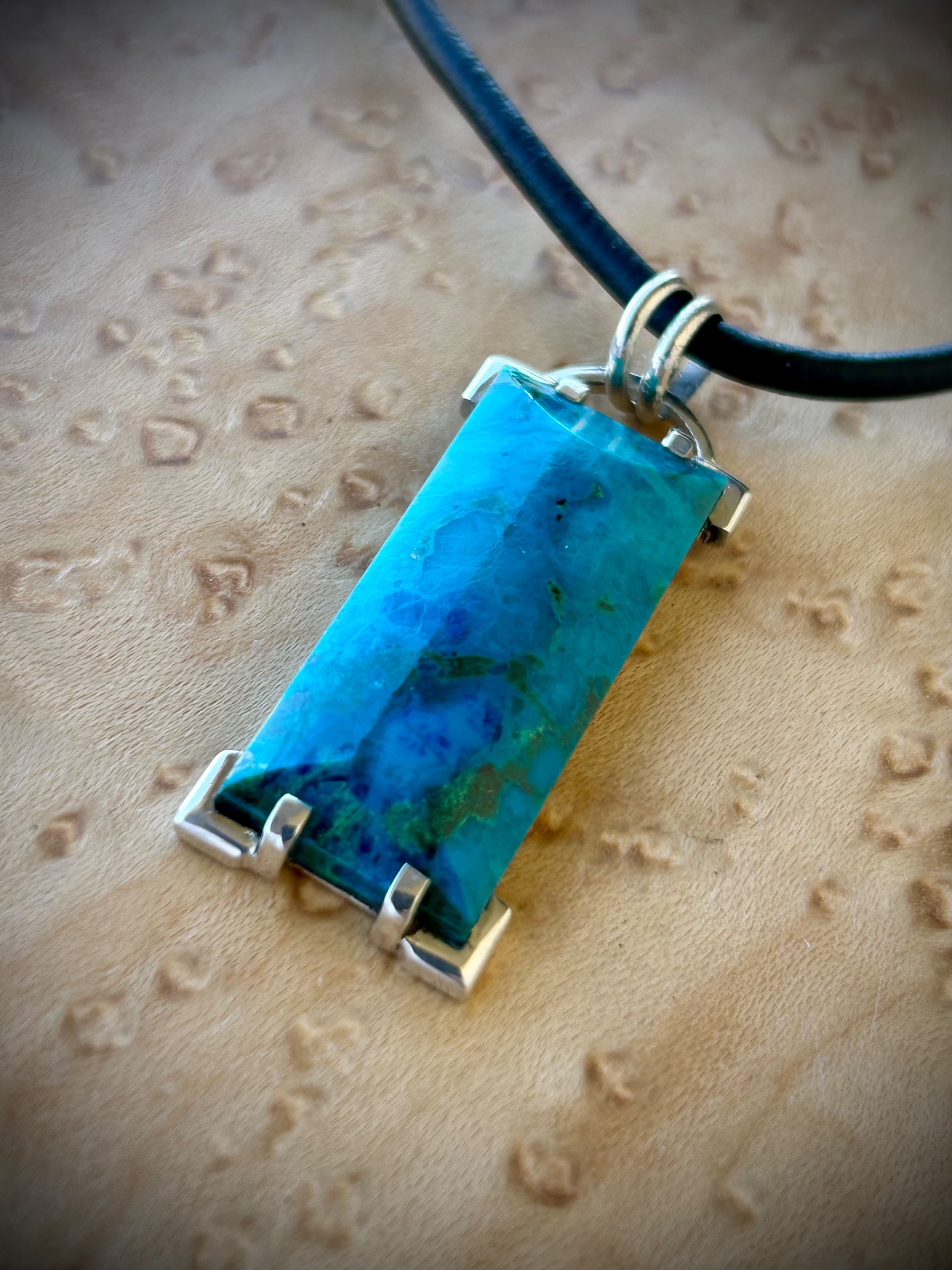 Silicated chrysacolla in a contemporary sterling setting